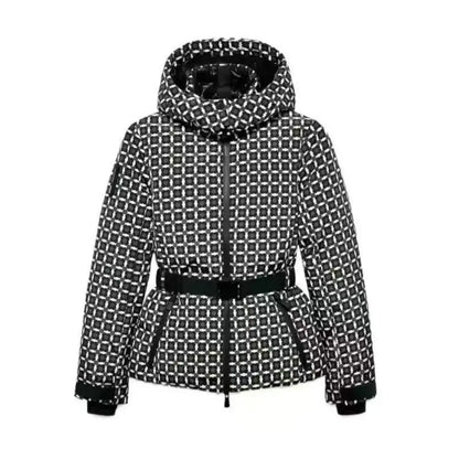 2025 Women Winter Hooded Down Jackets With Belt Lady Warm Thick Long Sleeve Stand Collar Parkas Padded Coats Sports Ski Outdoor