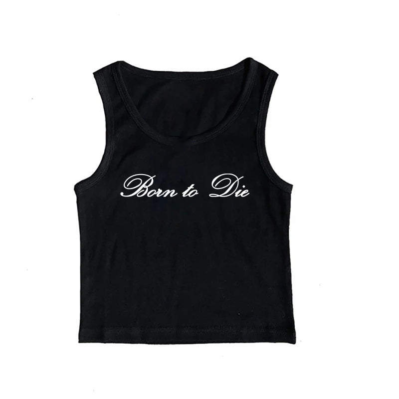 Women's Sleeveless Camisole Y2K Sexy Lace Streetwear Hip Hop Punk Rock vintage Emo Girls Chic Letter Print Gothic Slim baby Tops