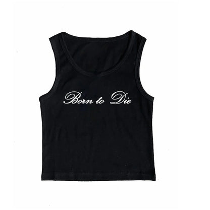 Women's Sleeveless Camisole Y2K Sexy Lace Streetwear Hip Hop Punk Rock vintage Emo Girls Chic Letter Print Gothic Slim baby Tops