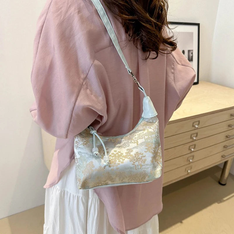 New Chinese Style Fine Embroidery Ladies Handbags 2025 Summer Fashion Shoulder Bag Crossbody Daily Party Tote Handbag for Women