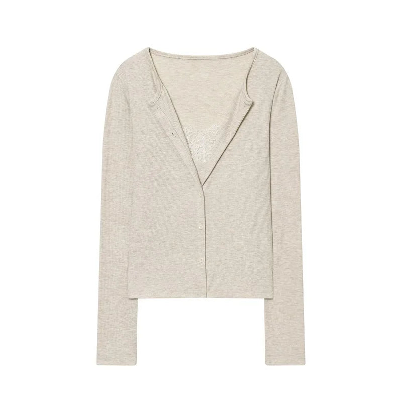 MUJER Lace Cropped Cardigan Women Button up Knit Tops Woman Vintage Knitwears Long Sleeve Knitted Cardigans Sweaters for Women