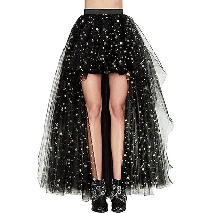 MisShow Hi-Lo Tulle Petticoat Women's Long Four Layer Puffy Skirt Fuchsia Tutu Skirts Adult Junpon Goth For Party Cocktail