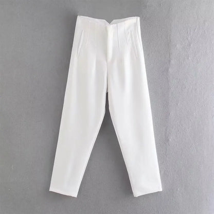 DUOPERI Women Fashion Solid Basic High Waist Trousers Chic Female Office Lady Casual Business Workwear Long Pant
