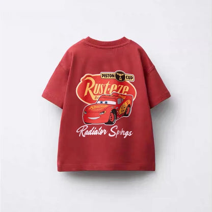 Trendy Tshirt Cartoon Car Printed Short Sleeve Tops New Design Tees Summer Clothes Toddler Pure Cotton T Round Neck Pullovers