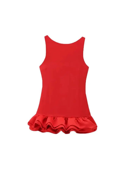 Women's Patchwork Voluminous Mini Dress, O-Neck, Backless With Zipper, Female Dresses, Sexy Fashion