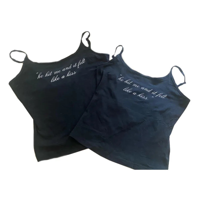 Punk Grunge Camisole Tops Streetwear Women's Sleeveless Corset Letter Print Cute Crop Tops Y2k Clothes Gothic Fairycore Tank Top