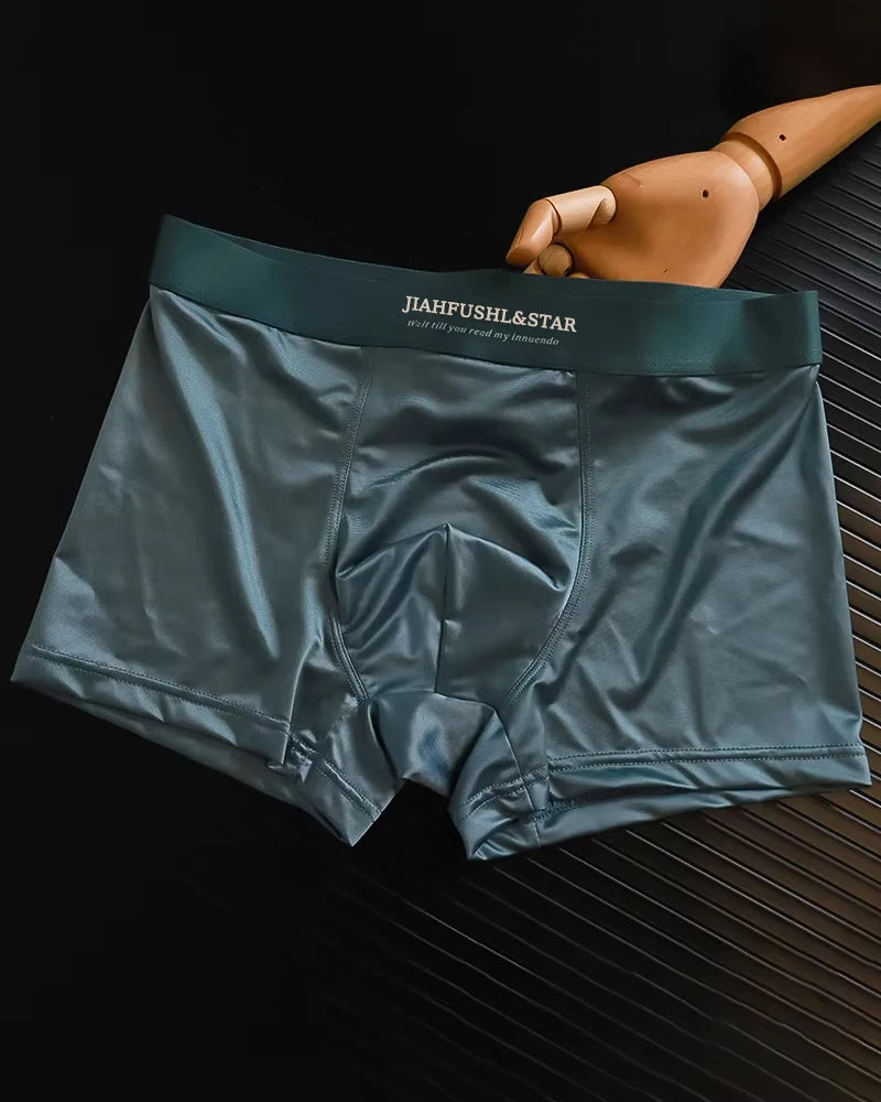 4pcs Luxury Summer Smooth Cool Satin-like Men's Boxer Shorts Underpants Breathable Crotch Male Underwear Panties Boxer Brifes