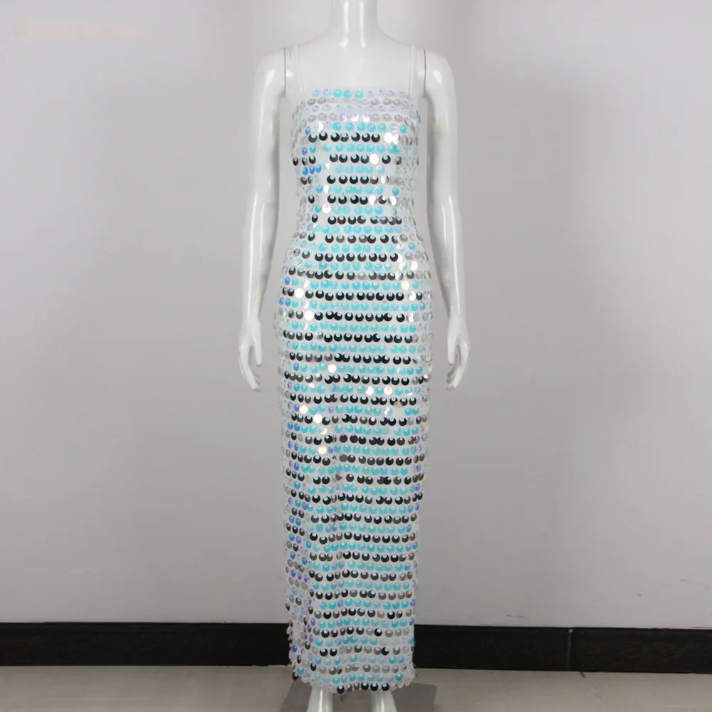 High quality sequin luxury suspender women girl dress, banquet annual party meeting dresses skirt Strap Sleeveless Skinny Shiny