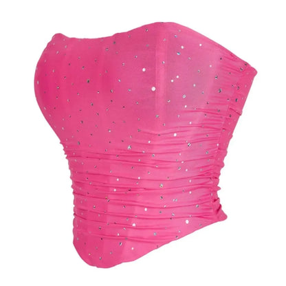 Summer Women Sexy Corset Crop Top Rhinestone Backless Lace Up Bustier Female Club Party Camisole Underwear