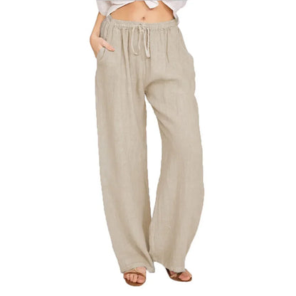 Summer Autumn Women Fashion Cotton Linen Pants Elastic Waist Loose Straight Pants Female Casual Solid Color Versatile Trousers