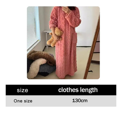 Coral Velvet Women's Nightgown Autumn And Winter Long Sleeve Double Pocket Flannel Nightgowns Women Loose Solid Sleepwear
