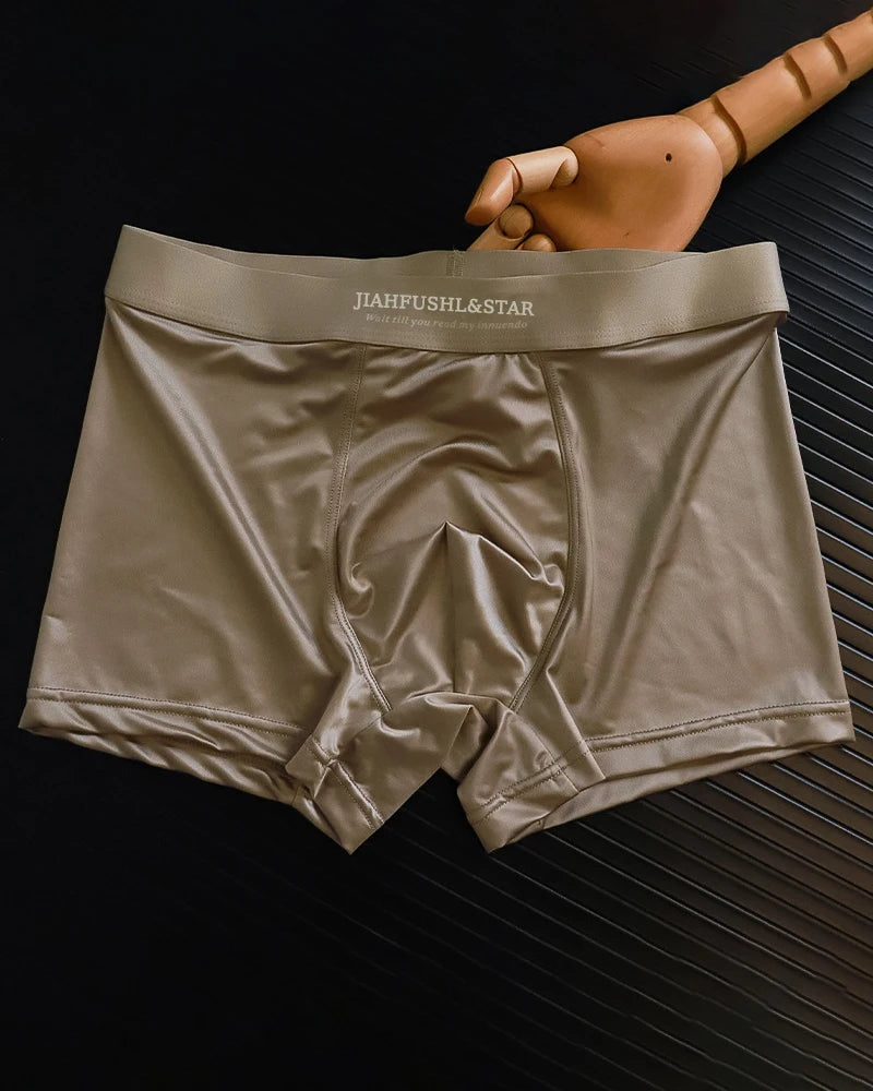 4pcs Luxury Summer Smooth Cool Satin-like Men's Boxer Shorts Underpants Breathable Crotch Male Underwear Panties Boxer Brifes