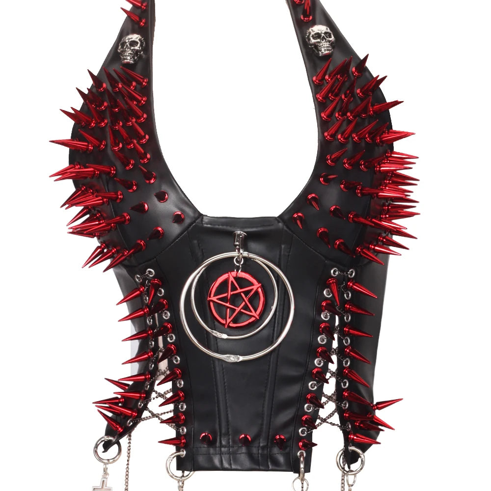 Goth Top Y2K Clothes Women's Tanks Emo Clothing Gothic Boho Tops with Spikes Punk Rock Teens Festival Spiked Bra Grunge T shirt