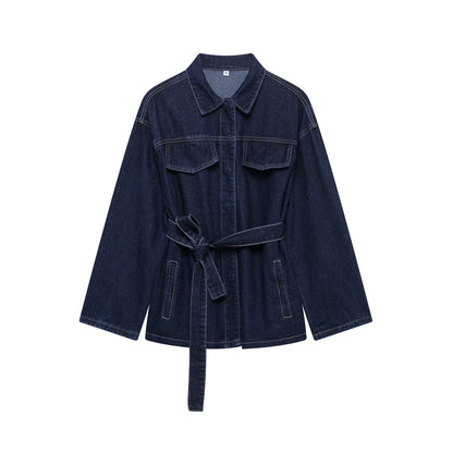 DUOPERI Women Fashion 2 Pieces Sets With Belt Denim  Jackets & Vintage Front Zipper Jeans Trousers Feamle Chic Lady Pants Sets