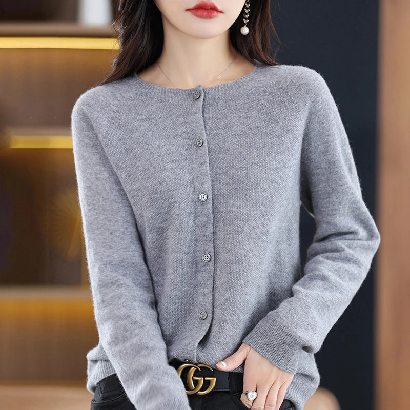 High-Grade Knit Sweater Crewneck Cardigan Coat Autumn And Winter New Middle-Aged And Elderly Women's Fashion ZD060