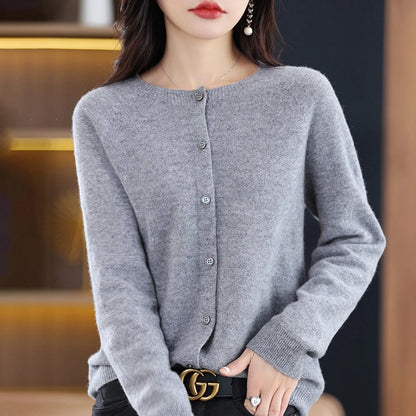 High-Grade Knit Sweater Crewneck Cardigan Coat Autumn And Winter New Middle-Aged And Elderly Women's Fashion ZD060