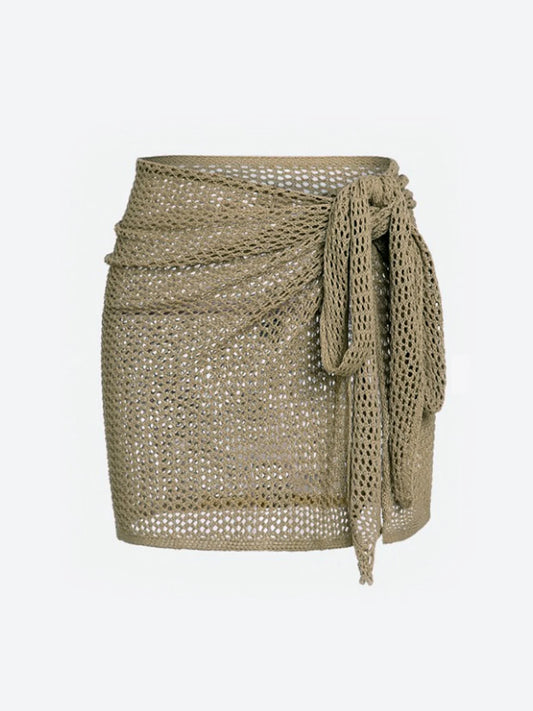Women's Knitted Short Skirt with Hollow Straps and Slit, Sexy Beach Coverup Shirt for Summer