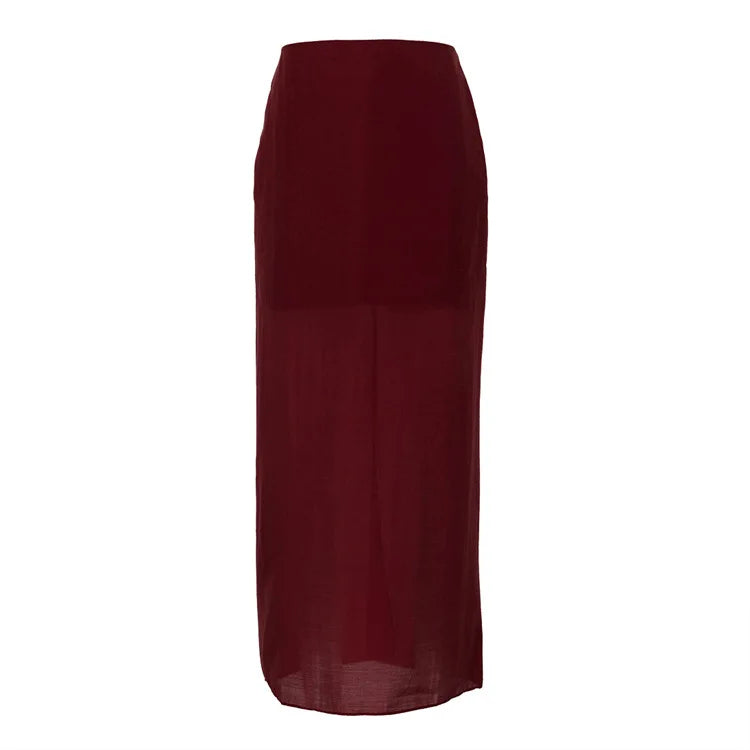 Black Mesh Skirts For Women Double-layer Design Sexy Perspective High Waist Slit Hip Skirt Female Thin Loose New Summer