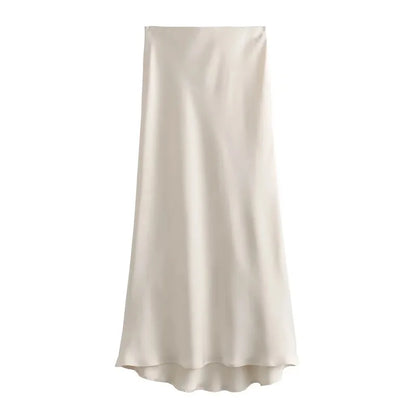 MUJER Woman 2026 Satin Skirt Women High Waist Long Skirts For Women Summer Black Midi Skirt Woman Office Elegant Women's Skirts