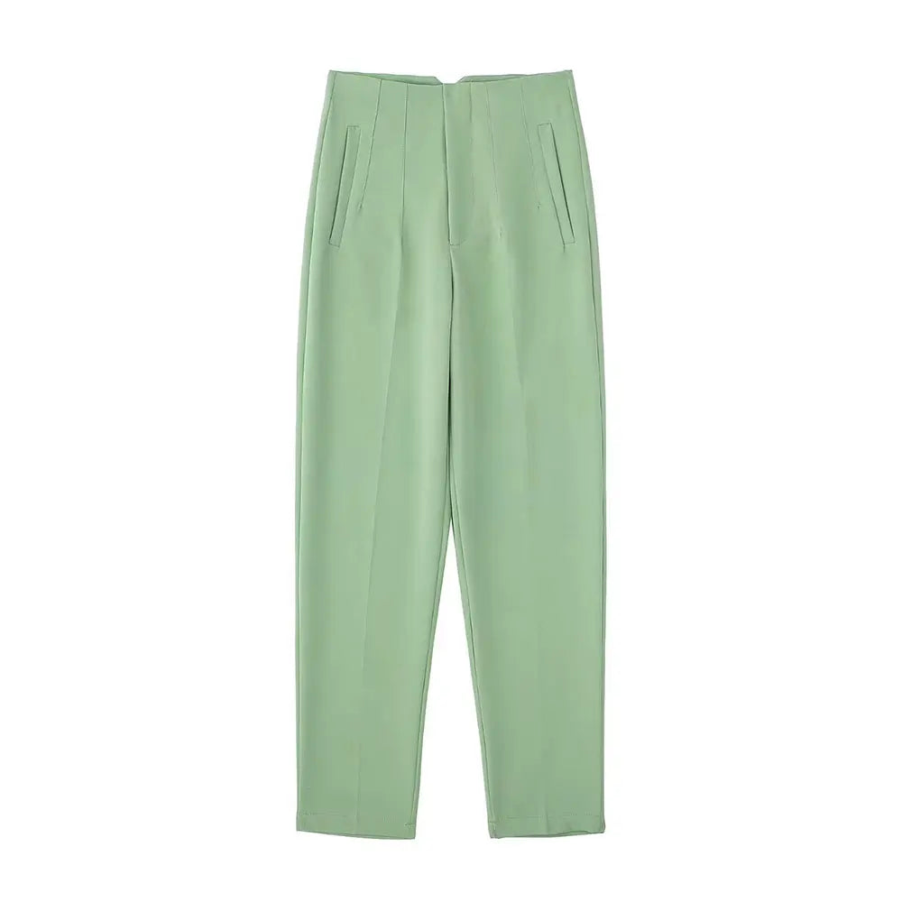 DUOPERI Women Fashion Solid Basic High Waist Trousers Chic Female Office Lady Casual Business Workwear Long Pant