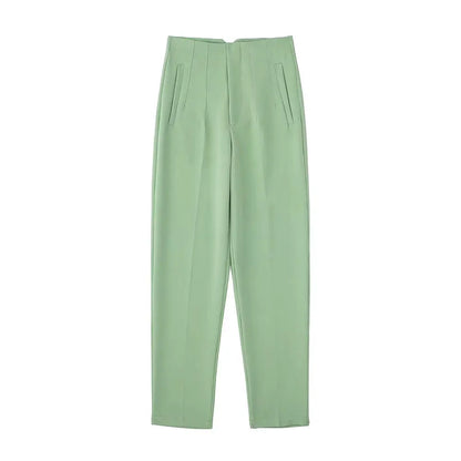 DUOPERI Women Fashion Solid Basic High Waist Trousers Chic Female Office Lady Casual Business Workwear Long Pant