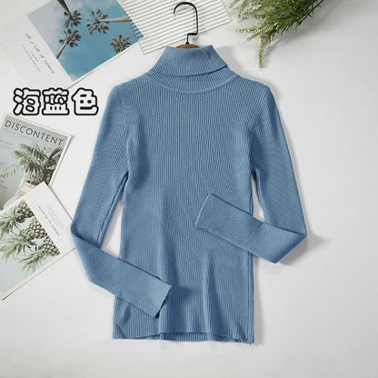 2026 Simple Women Turtleneck Sweater Winter Fashion Pullover Elastic Knit Ladies Jumper Casual Solid Black Female Basic Tops