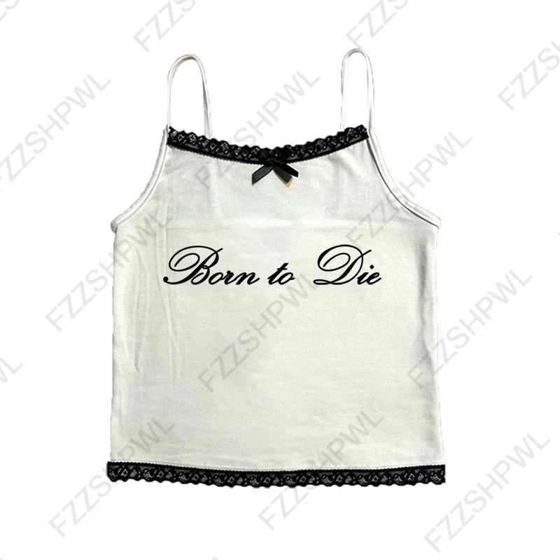 Women's Sleeveless Camisole Y2K Sexy Lace Streetwear Hip Hop Punk Rock vintage Emo Girls Chic Letter Print Gothic Slim baby Tops