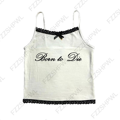 Women's Sleeveless Camisole Y2K Sexy Lace Streetwear Hip Hop Punk Rock vintage Emo Girls Chic Letter Print Gothic Slim baby Tops