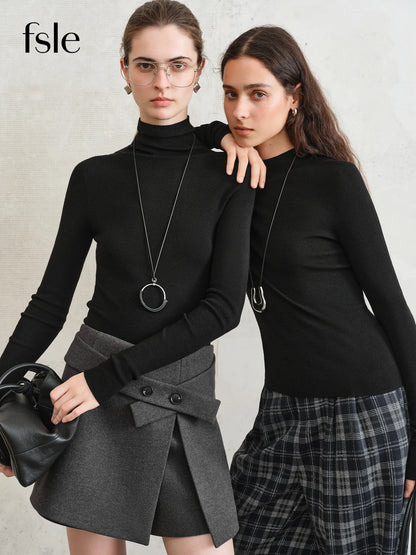 FSLE【Premium Series】German Biella Wool Autumn Super Fine Washable Seamless One-Piece Mock Neck Thermal Base Layer Shirt Women