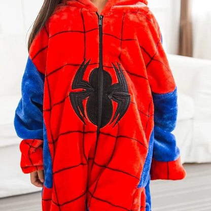2025 Children's Pajamas Spiderman Cosplay Costume Nightgown Home Flanne Hooded Sleepwear Jumpsuit Pajamas for Spider Man Costume