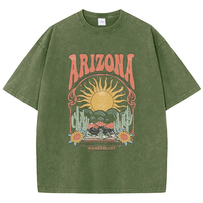 Fashion Women Cotton Washed T-Shirt Beautiful Arizona Wildlife Vacation Invites You Print Tops Casual Loose Tees Vintage Clothes