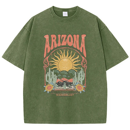 Fashion Women Cotton Washed T-Shirt Beautiful Arizona Wildlife Vacation Invites You Print Tops Casual Loose Tees Vintage Clothes