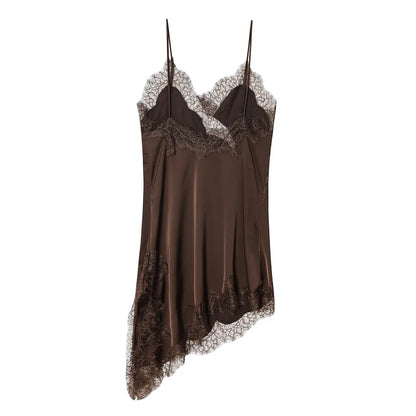 MUJER Lace Slip Mini Dress Women Satin Backless Summer Dress Woman Asymmetric Party Women's Dress Sexy Beach Dresses for Women