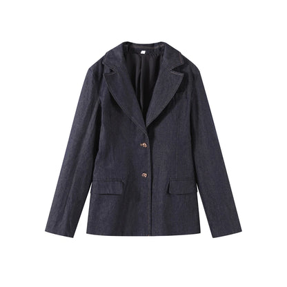 Elegant Denim Blazer Vest Pants Set Women Single-breasted V-Neck Suit Coat Strapless Tanks Straight Leg Jeans 2025 New Lady Suit