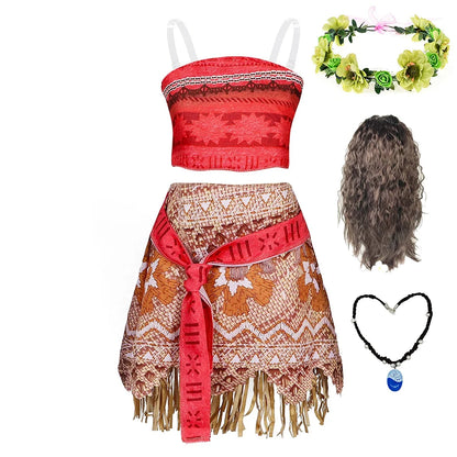 Girl Moana Vaiana Costume Children Princess Dress Summer Beach 2PCS Set Cosplay Clothing Christmas Carnival Halloween 2-12T