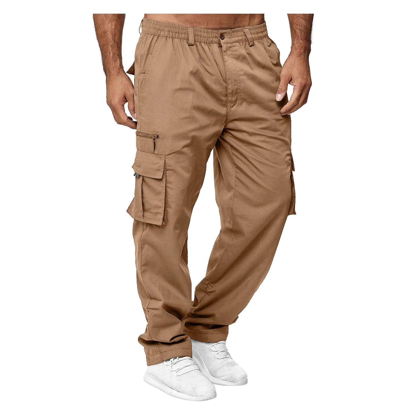 Multi-Flap Pocket Korean Men's Straight Pants, Loose Casual Outdoor Pants, Hiking And Fishing Men's Work Pants