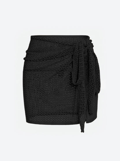 Women's Knitted Short Skirt with Hollow Straps and Slit, Sexy Beach Coverup Shirt for Summer