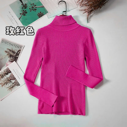 2026 Simple Women Turtleneck Sweater Winter Fashion Pullover Elastic Knit Ladies Jumper Casual Solid Black Female Basic Tops
