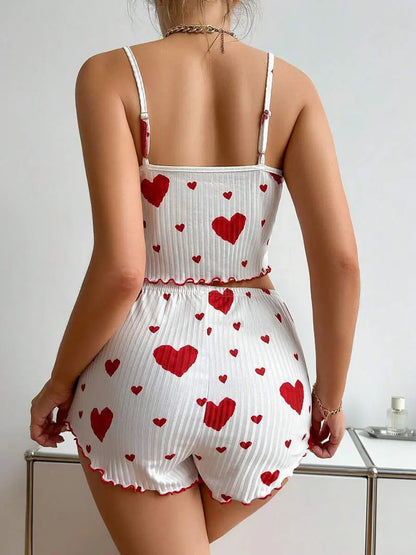 2 Pieces Set Women'S Pajama Shorts Suit Homewear Print Underwear Pijama Sexy Lingerie Camisoles Tanks Nighty Ladies Sleepwear