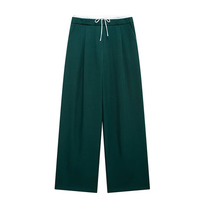 Willshela Women Fashion Solid Lace Up Side Zipper Straight Pants Vintage High Elastic Waist Female Chic Lady Trousers