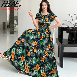 Long Maxi Dress Women Clothing Spring Summer Bohemian Holiday Beach Korean Style Floral Vintage Slim Vestidos Robe Dresses Boho