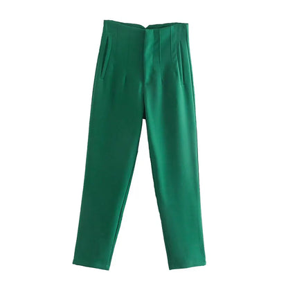 DUOPERI Women Fashion Solid Basic High Waist Trousers Chic Female Office Lady Casual Business Workwear Long Pant