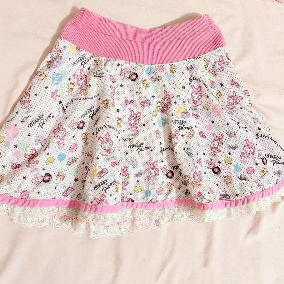 Japanese Kawaii Crop Tops Cartoon Print Harajuku Lolita Short Sleeve T-shirts Women Y2k Aesthetic Slim Tee Vintage Fairy Grunge