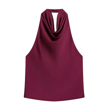 MUJER Satin Halter Tops Woman 2026 Sexy Backless Tops for Women Camisole off Shoulder Summer Top Women Pink Black Top Female