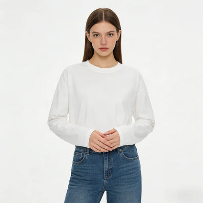 LEGIBLE 2026 Spring Autumn Long Sleeve Cotton T-Shirt Women Basic Tee Shirt Oversize T Shirt Women Casual O-neck Women tshirt