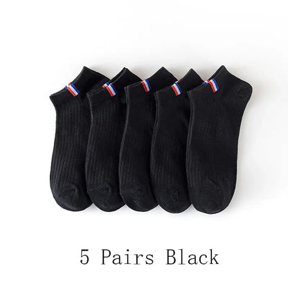 5 Pairs Thin Boat Socks Summer Blending Plain Color Mens Casual Breathable Sweat Absorbing Calibration