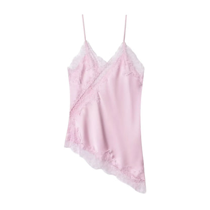 HH Sexy Women Asymmetrical Lace Slip Tops Summer Female Backless Sleeveless Off Shoulder Underwear Tanks Elegant Beach Camisole