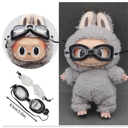 For Labubu Doll Clothes Swimsuit Cute Shark Slippers 15-17Cm Plush Doll Glasses Straw Hat,For labubu Accessories Holiday Gifts