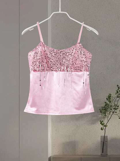 Sexy Tassel Chains Women's Set Elegant Solid Sequins Hip Package Female Party Mini Skirts Summer Holiday Lady Outfit Beachwear
