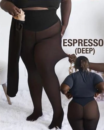 One Seam Fleece Lined Tights Shaping Thermal Leggings Compression Band Translucent Pantyhose Sheer Fleece Leggings Plus Size
